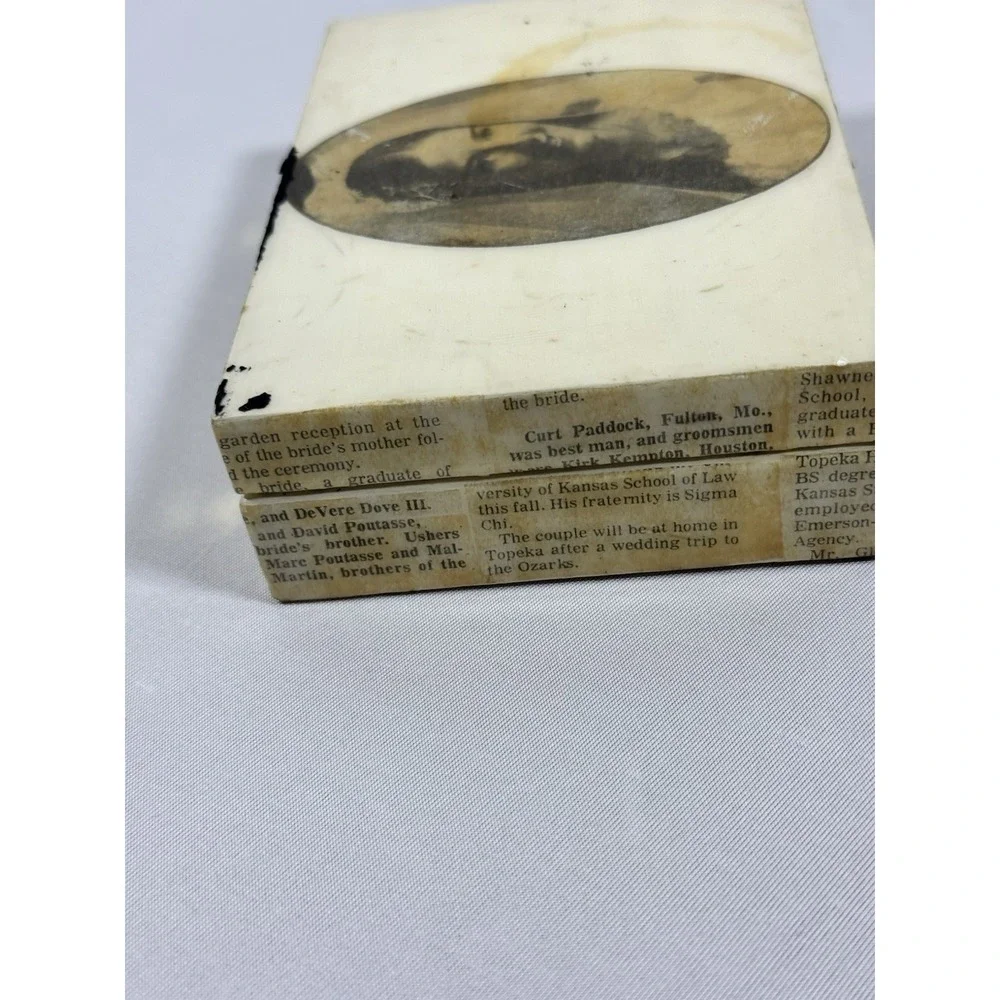 Antique Wood‎ Decoupage Bride/Announcement Hinged Box